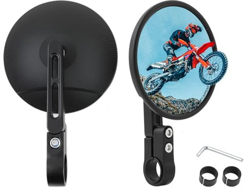 DREAMIZER Specchietto manubrio, specchietto laterale Omologati E24 per estremità manubrio moto, specchietti rotondi girevoli a 360° per manubri da 22-25,4mm compatibile con Moto Dirt Bike Enduro ATV