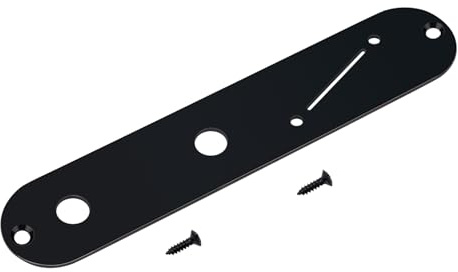 Banworks Electric Guitar Control Plate 10mm (25/64) Potentiometer Holes | Narrow Pot Hole Spacing and Angled Switch Slot Steel Switch Control Plate for Telecaster Tele Guitar JT/KZB-03 Black