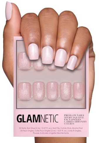 Glamnetic Press On Nails - Pinky Promise | Short Squoval Nails, Glossy Velvet Finish, Salon Quality | 15 Sizes - 30 Nail Kit with Glue