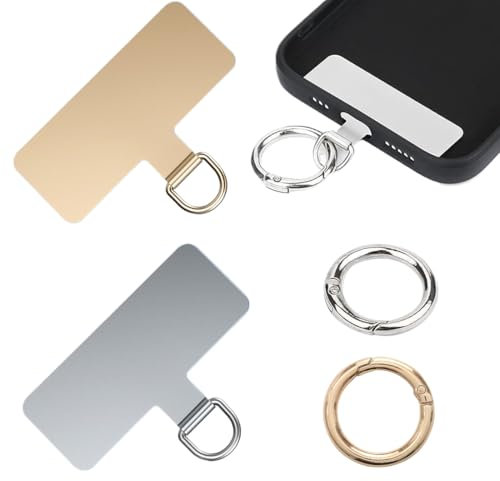 COYUN 2pcs Correa de cordón para teléfono celular, repuesto para teléfono con anillo de metal, banda para teléfono móvil, correa universal para teléfono móvil(oro, plata)
