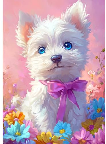 DOMROM Diamond Painting, Süßer Hund Diamond Painting Erwachsene Kinder Blumen Diamond Painting Set, Tier Diamant Malerei Kit Diamond Art Erwachsene für Home Wand Dekor 30x40cm