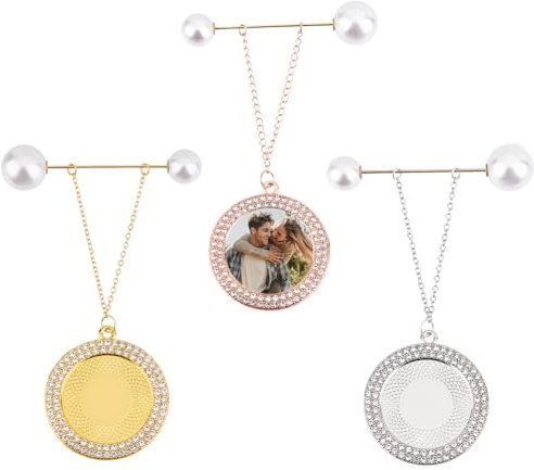 SUPERFINDINGS 3 Stück Hochzeitsstrauß Foto Charms Memorial Brautstrauß Charm Sicherheitsnadel Brosche Flacher Runder Rahmen Braut Charm Blumenstrauß Pin Für Braut Hochzeit