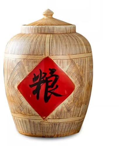 DUBTEDHOU Ceramic Rice Dispenser,Rice Cylinder with Lid, Rice Storage Container Airtight Dispenser Rice Storage Box Ceramic Rice Dispenser Grain Dispenser Kitchen Household Rice Container(25KG)