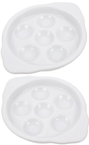 COLLBATH 2 Stück-Pack Schnecken Backform aus Keramik mit Griff, Weiß | Restaurant und Zuhause, für Gegrillte Muscheln und Austern, Multifunktional, Leicht zu Reinigen