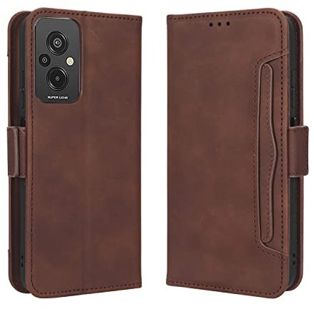 Jiajihua Coque Compatible avec Redmi 11 Prime 4G,Compatible avec Redmi 11 Prime 4G [Double Fente pour Carte][Stand][Étui pour téléphone Portable][Fermeture magnétique] Portefeuille Brown