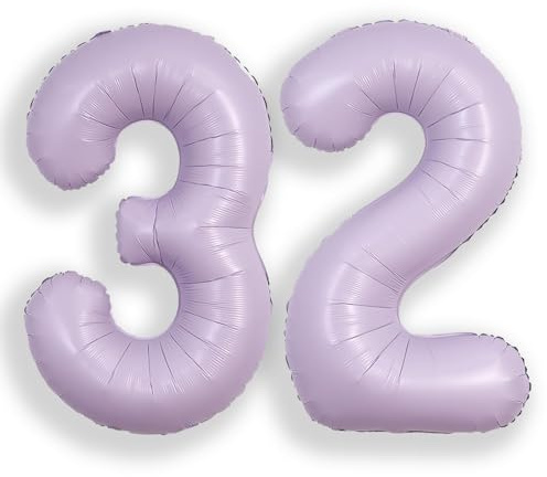 SUWEN 40 Inch Lavender Large 32 Balloon Number Big Foil Helium Number Balloons 0-9 Giant Jumbo Happy 32nd Birthday Party Decorations for Boy or Girl Huge Mylar Anniversary Party Supplies