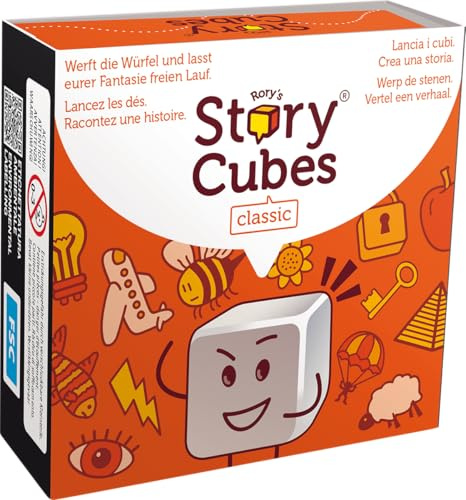 Asmodee, Rory's Story Cubes Classic (Refresh), Familienspiel, Mehrsprachig | Kreatives Erzähl-Würfelspiel mit klassischen Motiven für 1+ Spieler, 20 Minuten, Gesellschaftsspiel ab 6 Jahren