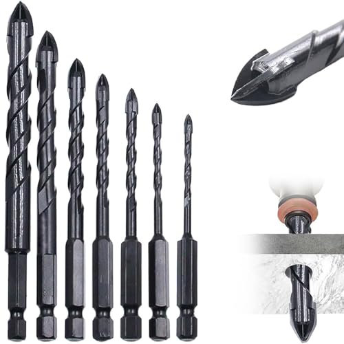 High Magnetic Screwdriver Drill Bit Set, 7Pcs Anti Slip Alloy Steel 4 Edge Cross Drill Bits, Multi-Purpose Durable Drill Bits for Tile Glass Ceramics Spiral Hole Opener