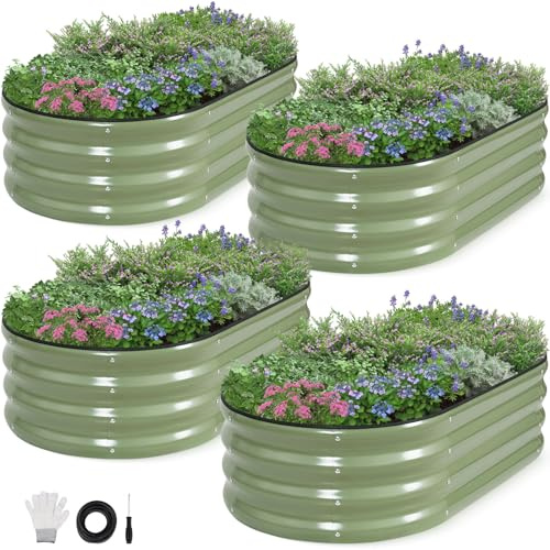 INNO STAGE Jardinière surélevée galvanisée de 122 cm en métal pour cultiver des légumes, des herbes, des fleurs en acier - Vert olive - Lot de 4