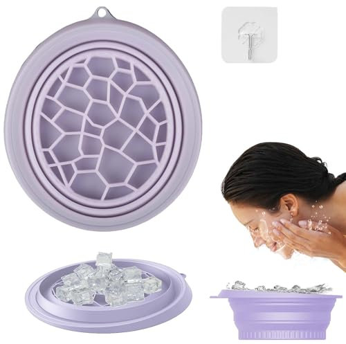 SVOCK Silicone Ice Face Basin, Purple Portable Ice Bath Face Bowl Facial Ice Bath, Foldable Facebowl with Built-in Icetray Ice Bowl for Face, Ice Facial Folding Washbasin for Puffiness Relief