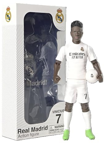 Megableu Fußballfigur Vinicius – 20 cm – große Fußballfigur realistisch & beweglich – offizielles Lizenzprodukt – 10 Gelenkpunkte – Spielzeug Fußball Real Madrid – Geschenkidee Fans Vinicius