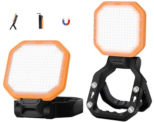 2 Projecteur LED Rechargeable 30W, Projecteur LED Chantier Portable 2500LM Super Lumineux 6000mAh avec 4 Modes d'éclairage, Lampe de Camping Portable pour Les Pannes de Courant, Camping, Orange