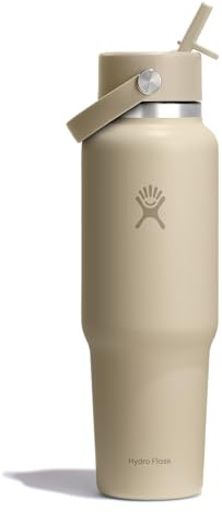Hydro Flask Travel Water Bottle - Insulated Stainless Steel - Wide Straw Lid, Non Spill, Leakproof in 40 Oz Oat Tan