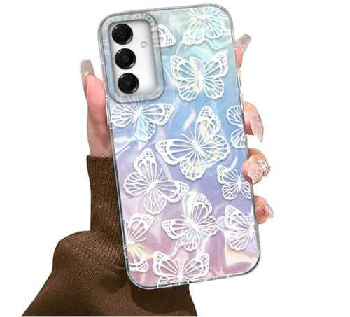 Tedyhulle Handyhülle für Samsung Galaxy A13 4G/ 5G/ A04S, Weißer Schmetterling Aesthetic Motiv Muster Design Schutzhülle Frauen Mädchen Geschenke Cover Case, Weiche Bunt Silikon TPU Bumper Dünn Hülle
