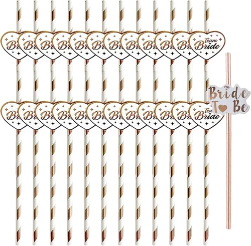 Elegant Rose Gold Drinking Straws Set for Bridal Celebrations - 25 Eco-Friendly Paper Straws Perfect for Bachelorette Parties and Weddings