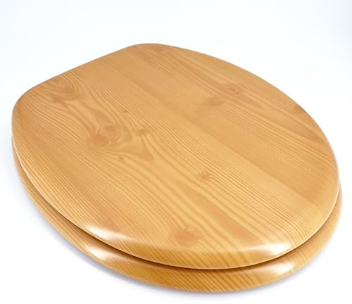 WC Deckel Toilettendeckel WC Sitz Klobrille Kiefer mit Holzkern und Edelstahlscharnieren