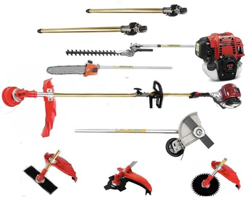 Decespugliatore a scoppio 9 in 1 multifunzione, tagliasiepi, motosega da potatura, tagliabordi- multiutensile da giardino GX50 motore a miscela di benzina 4 tempi