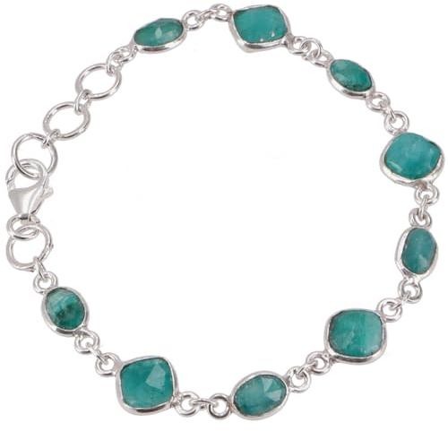 Indisches Boho Silber Armband, Edelsteinarmband, 925 Silber, Smaragd | Filigrane Fassung, flexible Länge 16,5-20 cm, eleganter Boho-Stil, leuchtende Amethyste, einzigartiges Schmuckstück