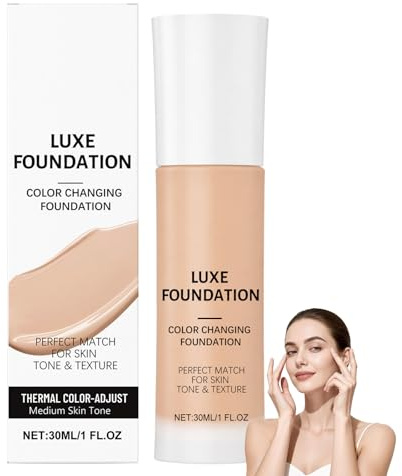 Farbkorrigierende Foundation, 30ml – Intelligent Farbverändernde, Langanhaltend Natürlich, Aufbaubar & Vollständig Deckend, Mittlerer Ton