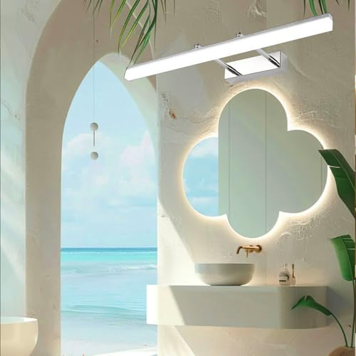 Luces de lámparas de pared Mirror LED Baño largo Interior 180 ° Diseño rectangular de hierro acrílico moderno rotativo para el corredor de escaleras de dormitorio (luz caliente de plata de 60 cm)