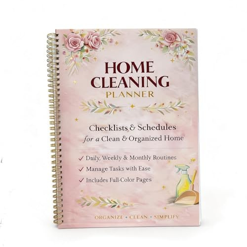 Home Cleaning Planner & Checklist Book for Women Adults – Daily, Weekly & Monthly Cleaning Schedule and Checklist, Housekeeping Organizer with Cleaning Lists, Spiral Bound Cleaning A4 Book Planner