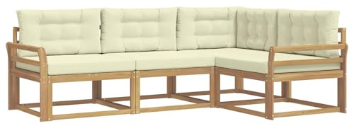 vidaXL Outdoor-Sofagarnitur mit Kissen 3 pcs Weiß und Creme Polyester, Anpassbare Gartenmöbel, modernes Patio-Sofa, gemütliche Sitzgruppe, wetterfest und robust
