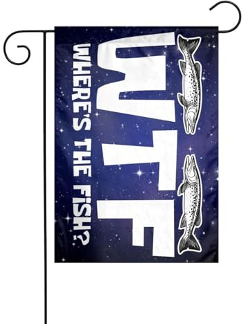 Drapeau de jardin « WTF Where's The Fish » double face, décoration extérieure, 31,75 x 45,7 cm (12,5 x 18 pouces), drapeau de bienvenue pour jardin