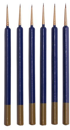 Jeu de 6 pinceaux d'artiste en poile de martre rouge tailles 10/0, 5/0, 4/0, 000, 00 et 0 pour modélisme, peinture à l'huile, aquarelle