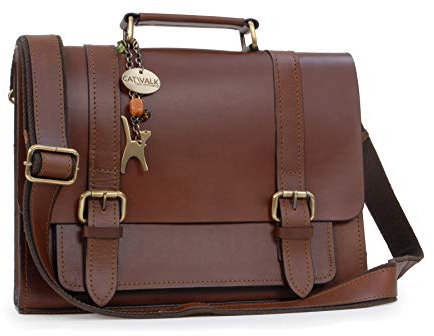 Catwalk Collection Handbags - Damen Leder Messenger Tasche - Arbeitstasche Mittelgroß - Aktentasche für Notizbuch A4 - Canterbury - Braun