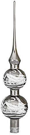 Jingle Bells Lauscha Christbaumspitze Antik Silber Silber mit weißer Winterlandschaft mundgeblasen handbemalt