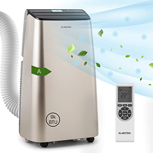 Klarstein Condizionatore Portatile 4 in 1, Condizionatore Deumidificatore Portatile Classe A, Aria Condizionata 9000 BTU/2,6 kW, Climatizzatore Portatile con Night Mode, Timer e Telecomando 26-44 m²