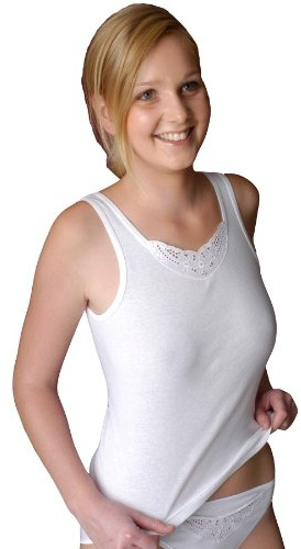 HERMKO 1440 Damen Unterhemd mit Spitze aus 100% Bio-Baumwolle, Farbe:schwarz, Größe:48 (XL)