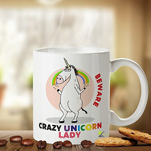 Kruzroyal Crazy Unicorn Lady Funny Mug, Novelty Coffee Cup, Gift for Women, Friend
