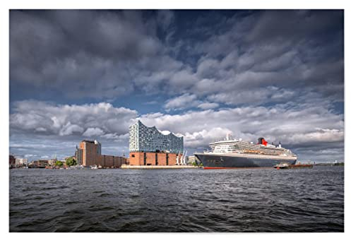 artboxONE Poster 30x20 cm Hamburg Städte Elbphilharmonie & Queen Mary 2 - Bild elbphilharmonie City Clouds