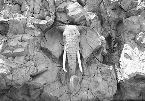 Forwall Fototapete Elefant Skulptur grau 3D Felsen Steinoptik Tier Wohnzimmer Schlafzimmer Vlies Tapete Wandtapete UV-Beständig Hohe Auflösung Montagefertig (10116, VEXXXXL (416x290 cm) 4 Bahnen)