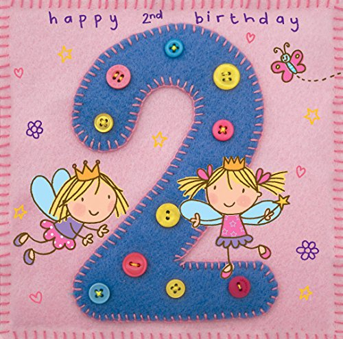 Twizler Karte zum 2. Geburtstag für Mädchen, mit Fee, Prinzessin und Schmetterlingen, ideal für den Kindergeburtstag