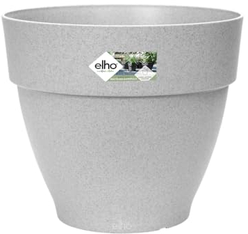 Elho Vibia Campana Rond 30 - Pot De Fleurs pour Extérieur - Plastique 100% Recyclé - Ø 29.8 x H 25.8 cm - Gris/Living Ciment
