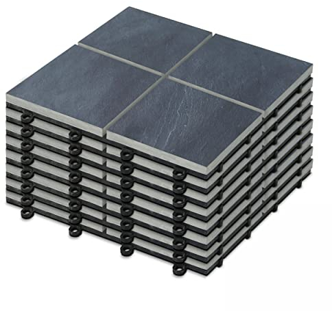 Oviala Lot de 8 Dalles clipsables en Pierre Noire