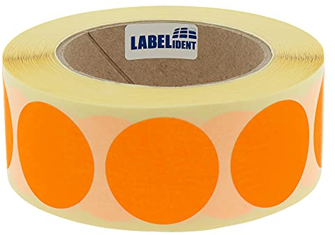 Markierungspunkte neonorange - Ø 40 mm - 1.000 bunte Klebepunkte auf 1 Rolle(n), 40 mm Kern, Papier, Inventuretiketten selbstklebend