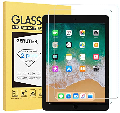 Gerutek [2 Piezas Protector Pantalla para iPad 9,7 pulgadas (2018/2017 Modelo, 6ª/5ª Gen), iPad Air 2 / Air 1, iPad Pro 9,7, Dureza 9H, Ultra transparente, Antiarañazos, Antihuellas Cristal Templado