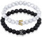 Feilok King & Queen Crown Freundschaft Partner Armband Armbänder 8mm Perlen Bangle Strech Armreifen Armkette BFF Ketten für 2 Damen Männer Gold