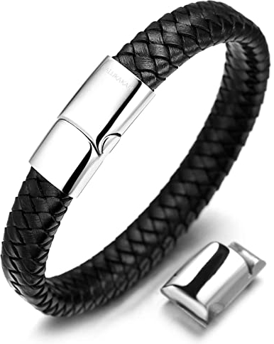 Halukakah Kinder ● Solo Junior ● Jungen Armband Handgefertigt | Echtleder Schwarz | Magnetverschluss Edelstahl in Silber | KOSTENLOS Geschenkbox | 6-12+3 Y/O. Gr??e Einstellbar 18-19.5cm