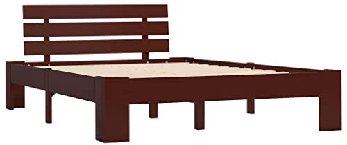 vidaXL Cadre de Lit Sommier à Lattes Lit Double Lit Adulte Cadre à Lattes sur Pied Chambre à Coucher Maison Marron Foncé 120x200 cm Bois de Pin Massif