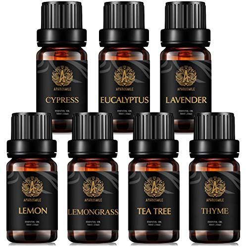 Aromatherapy Eucalyptus Essential Oil Set for Diffuser, 7x10ml Cypress Essential Oil Kit for Humidifier - Lavender, Lemon, Lemongrass, Tea Tree, Thyme Essential Oils Set