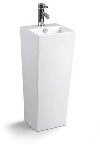 Rue Du Bain - Lave Main Totem Carré - Céramique Blanc - 33x84 cm - Line