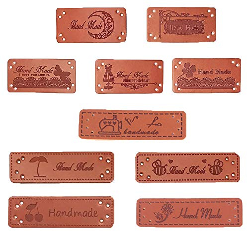 100Pcs PU Handmade Labels Handmade Etiketten Aufnäher PU Label Leder Etiketten handmade with love Handmade Handarbeit Etiketten Tags zum nähen für DIY Klediung Näharbeit