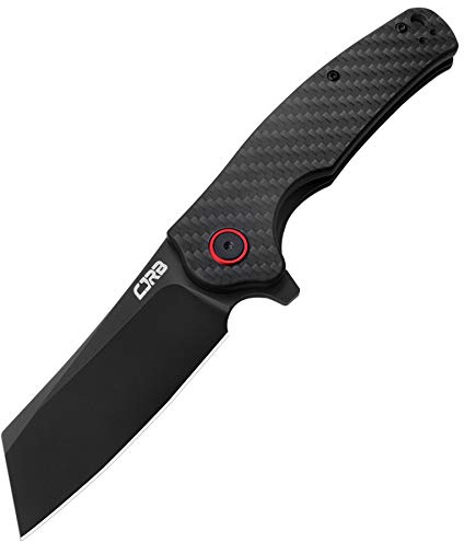 CJRB Crag Klappbares Taschenmesser, 8.2 cm AR-RPM9-Stahlklinge, Griff aus Kohlefaser, EDC-Messer mit Taschenclip für Männer und Frauen, Camping, Überleben, Wandern, Schwarz (J1904)
