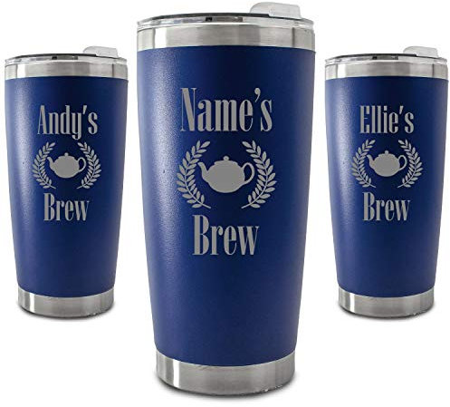 Personalised Engraved 500ml Dark Blue Travel Cup with Name's Brew Design, Personalise with Any Name