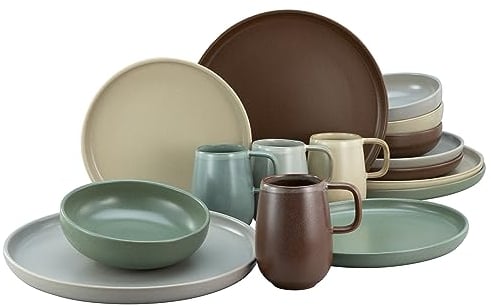 CreaTable, 23188, Serie uno NATURAL, 16-teiliges Geschirrset, Kombiservice aus Steinzeug, spülmaschinen- und mikrowellengeeignet, Made in Portugal