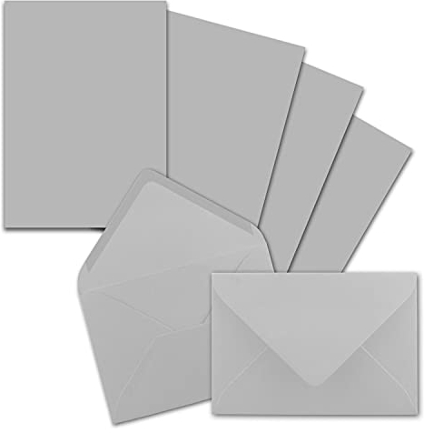 50x Briefpapier-Sets DIN A5 mit C6 Briefumschlägen - Hellgrau -Nassklebung (Grau) - mattes Schreibpapier mit Kuverts - FarbenFroh by GUSTAV NEUSER
